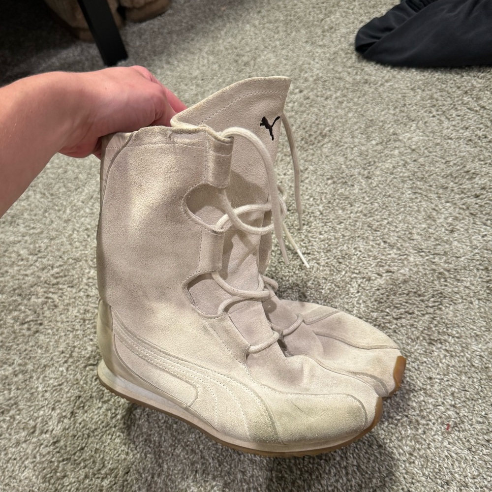PUMA Mahanuala Winter Flex Suede Leather Mid Calf Boots Cream Shoes